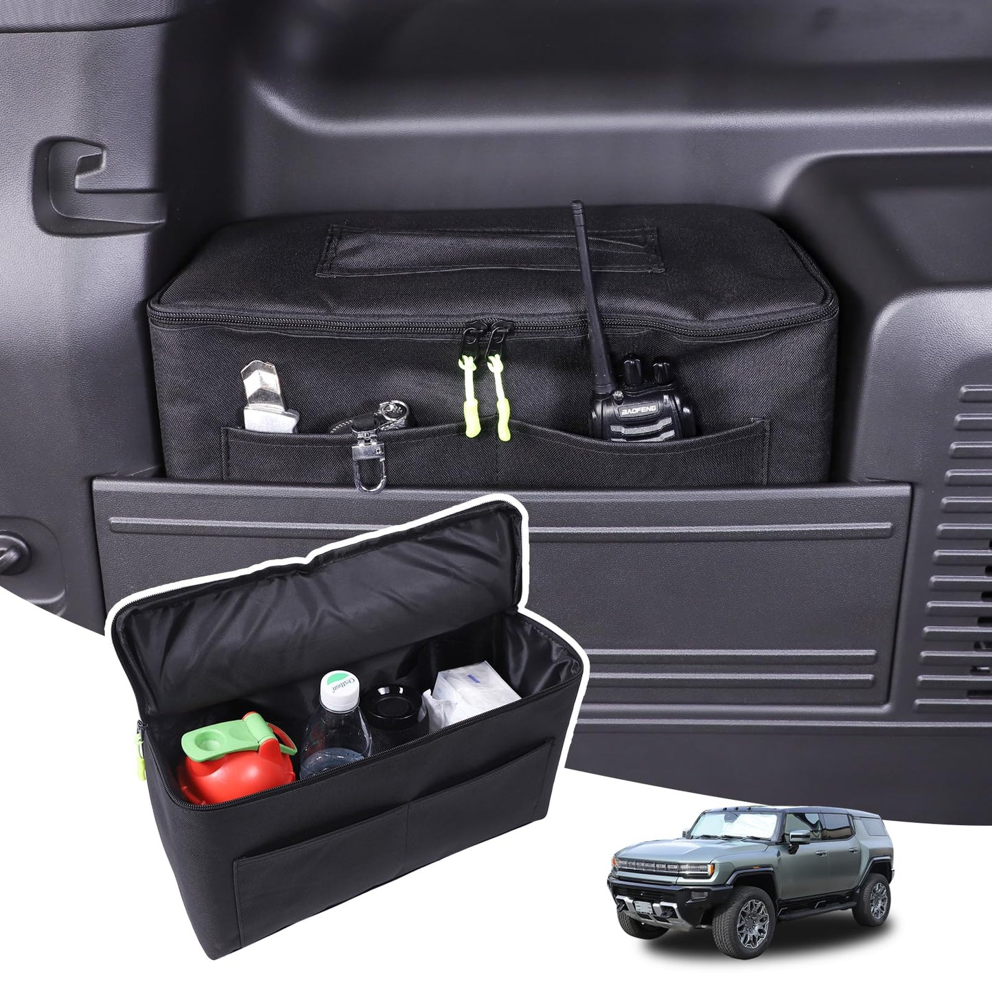 for Hummer EV SUV 1 Car Trunk Organizer Storage Cargo and 1 Rear Trunk Cargo Liner for Hummer EV SUV Accessories 2024 2025 2026