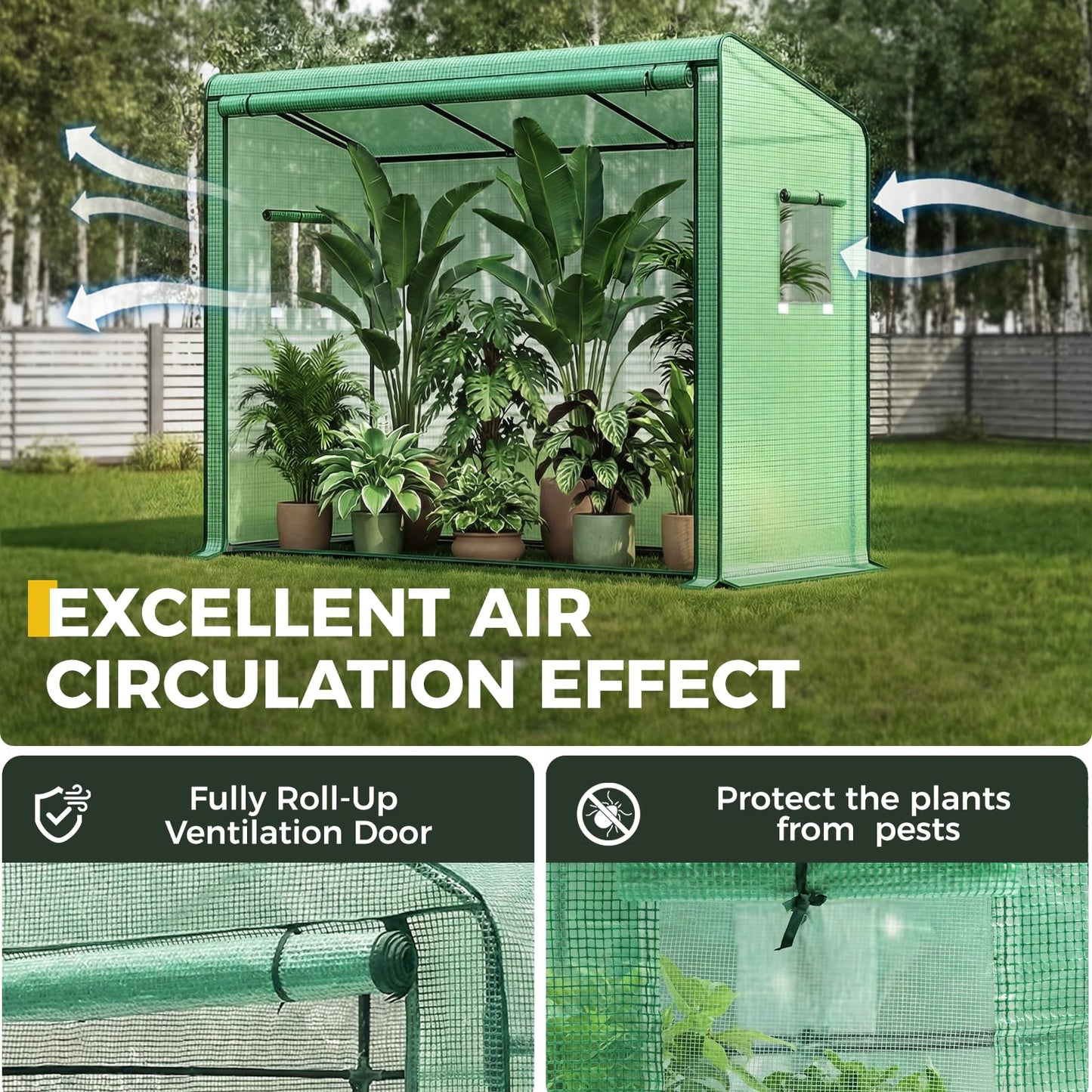 Gentingbro Lean to Greenhouse for Outdoors Portable Walk-in with PE Cover Tall Plastic for Outside with Roll-Up Zippered Door Plants Growing Shed for Backyard 79x31x59