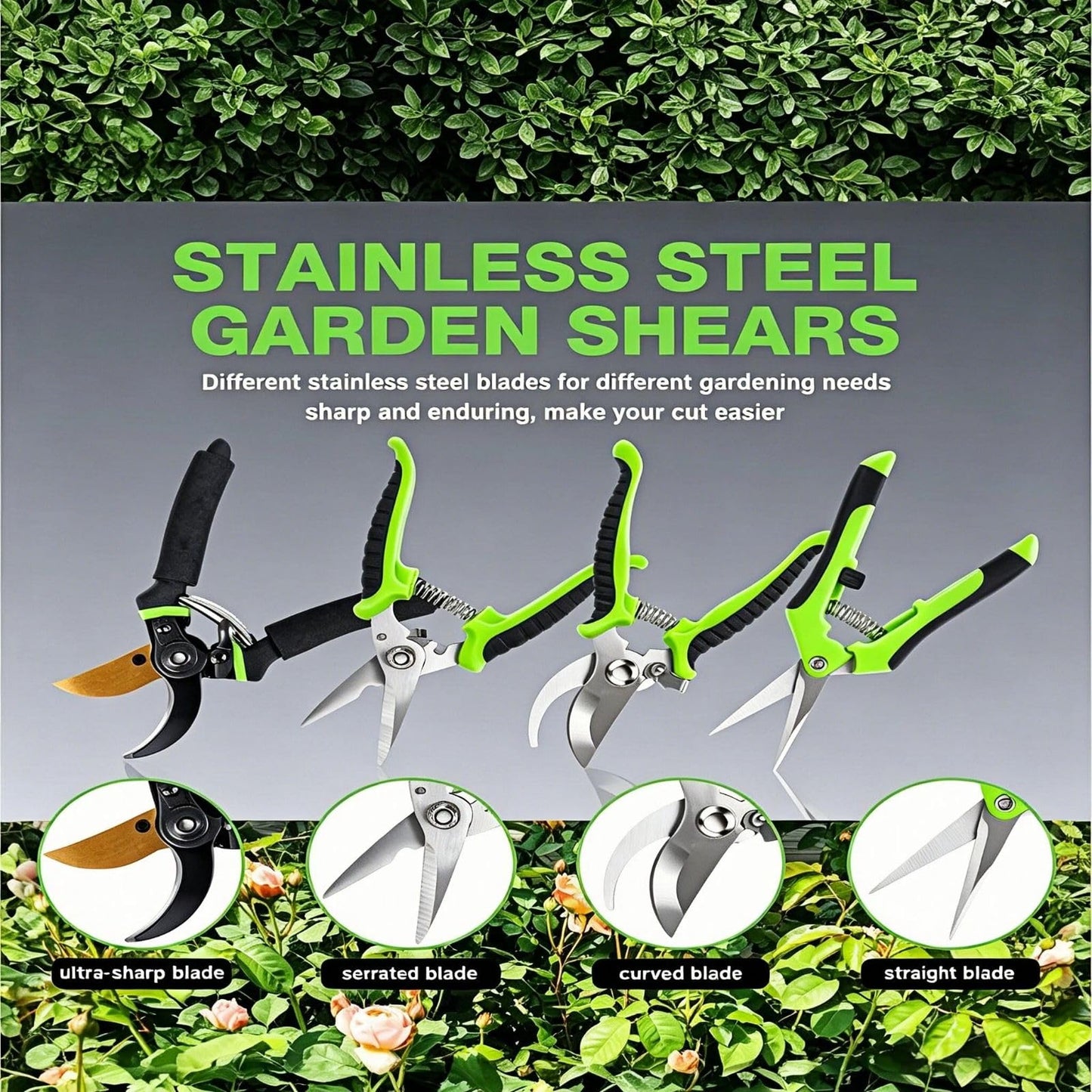 AUDCALIGHT 4-Pack Bypass Pruning Shears, Titanium Steel Blade,With Gardening Gloves,Shears Stainless, Ergonomic Hand Pruning Shears for Trees, Plants (Shears Gardening Tool Kit)
