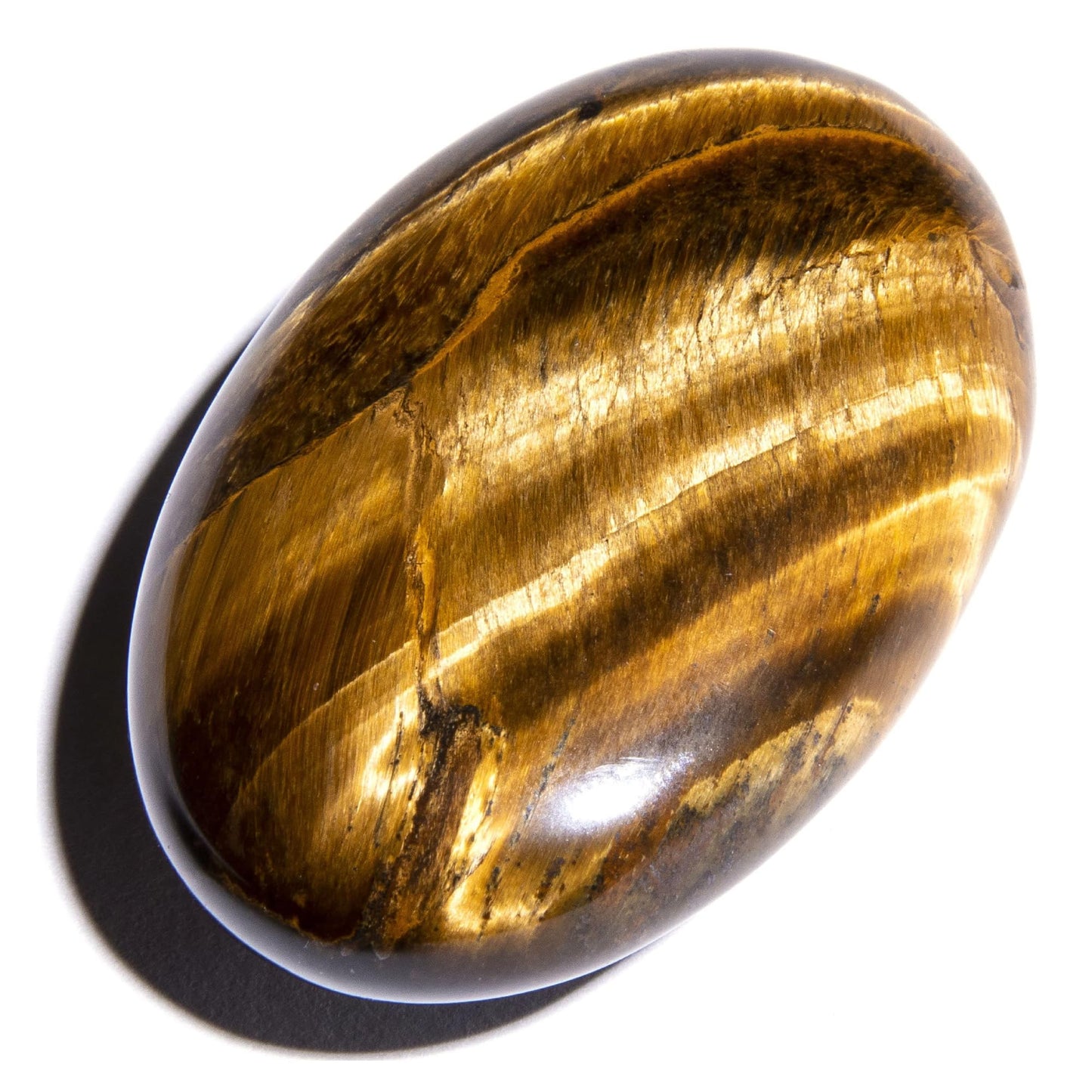 KALIFANO Tiger Eye Palm Stone with Healing & Calming Effects - High Energy Ojo De Tigre with Information Card - Reiki Worry Crystal Used for Willpower and Luck (Family Owned and Operated)