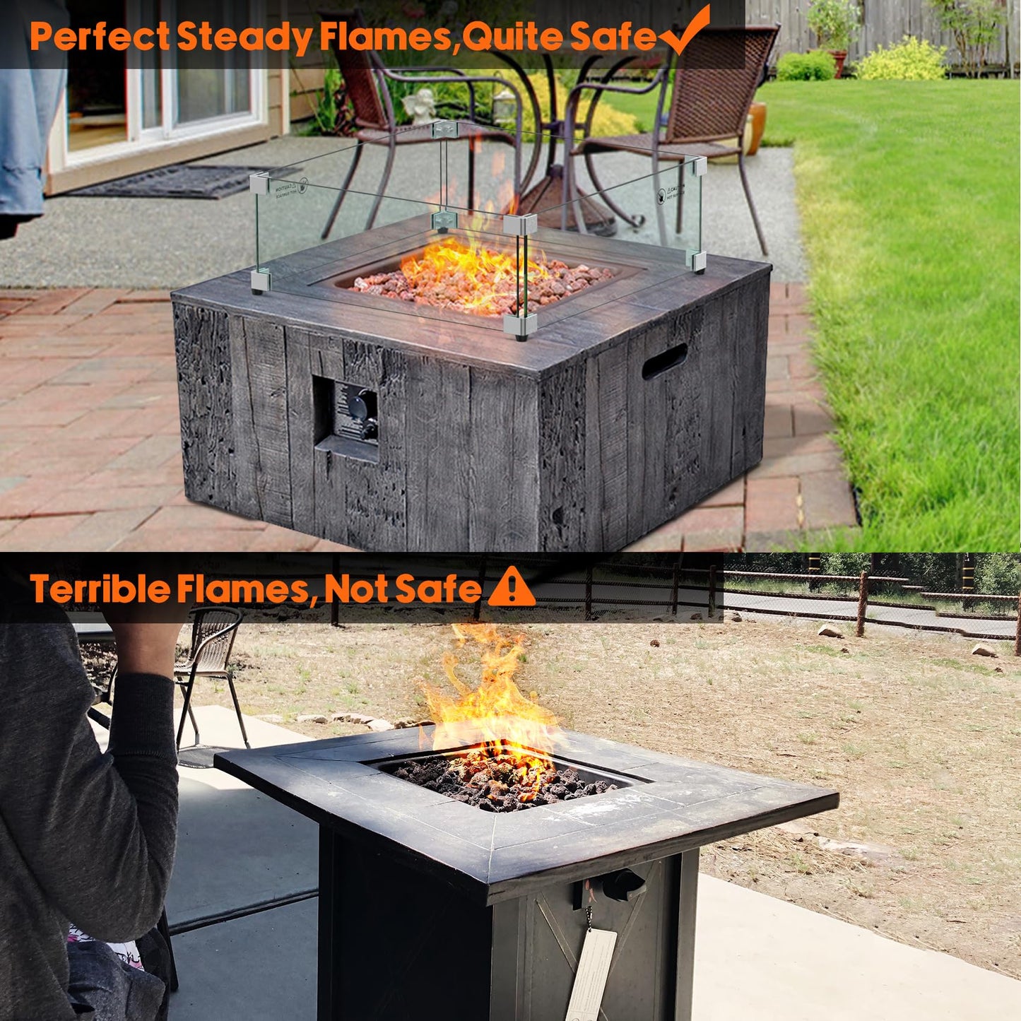 Skyflame 19" Square Fire Pit Screen Glass Wind Guard Replacement for Outdoor