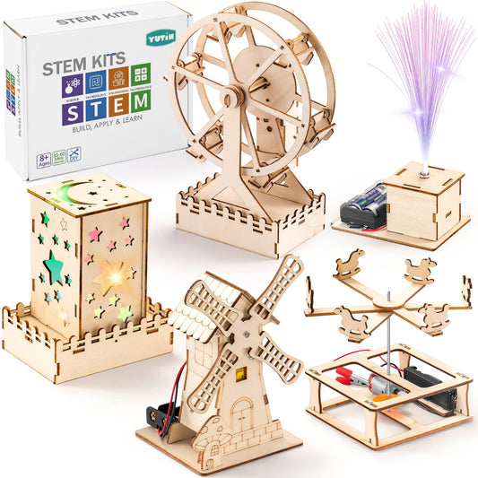 Yutin 5 Individual STEM Science Kits for Kids, Wood Arts and Craft Kits, STEM Toys for Boys Girls Age 8-12 8 10 12 13 14 Gift Idea, 3D Puzzles Building Engineering Model Set