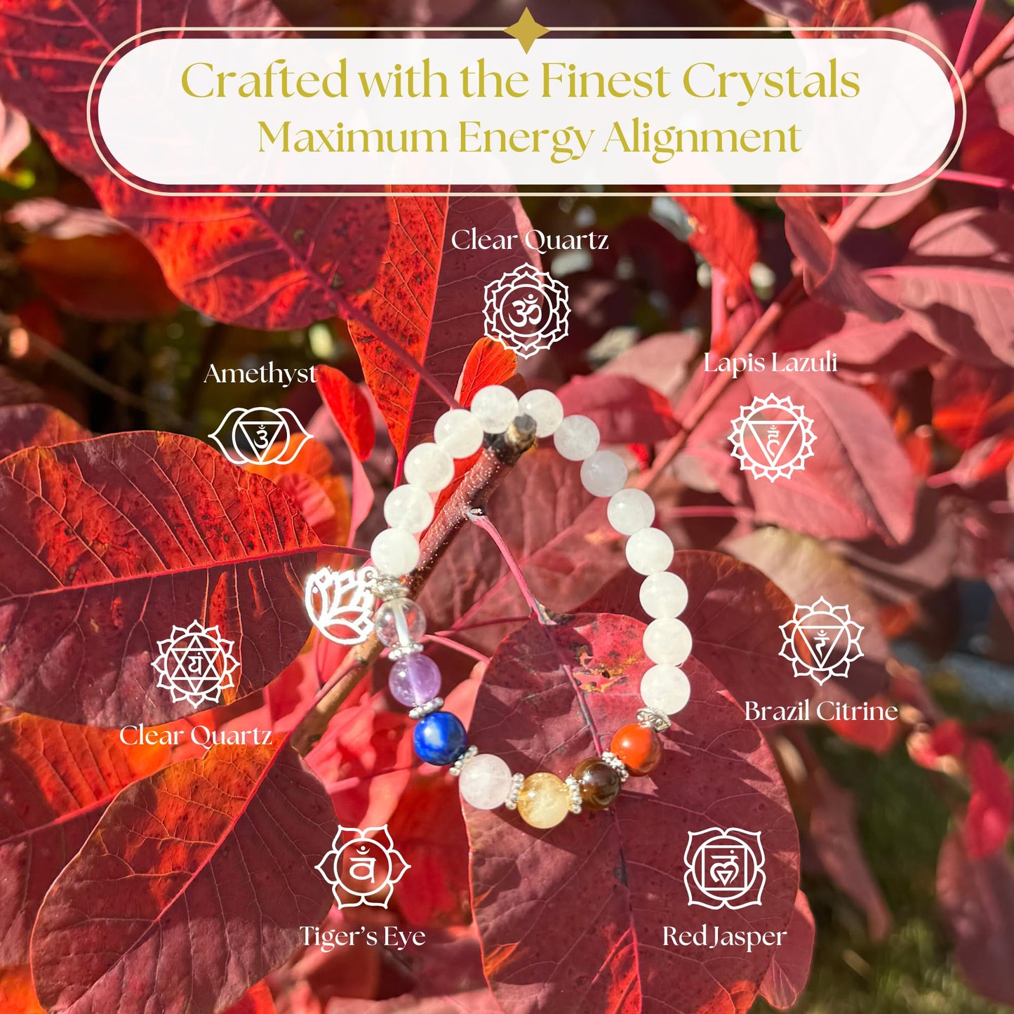 Anima Premium 7 Chakra Bracelets for Women - Medium 8mm Beads Real Healing Crystals and Stones Perfect for Balance, Energy, and Abundance - with Lotus Flower and Charged Energy Card