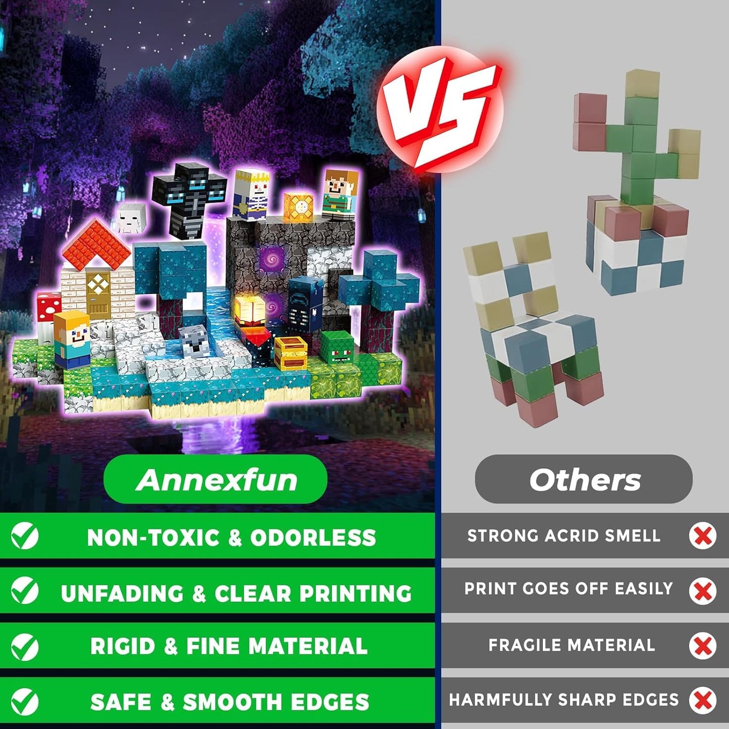 Annexfun 200PCS Magnetic Blocks with Light Up Blocks - Magnetic Building Blocks, Magnetic Cubes STEM Sensory Learning Toys for Kids, Birthday Gifts for Boys and Girls Ages 3+