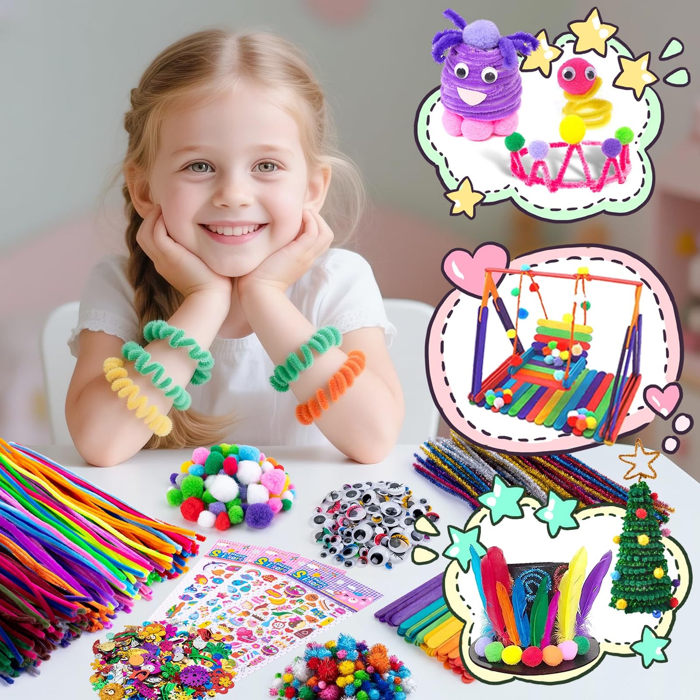 Sundaymot Kids Arts and Crafts Set 2000+ Piece DIY Craft Supplies Kit with Assorted Accessories for Boys & Girls Ages 6-12, School Classroom Projects, Gifts for Boys and Girls.
