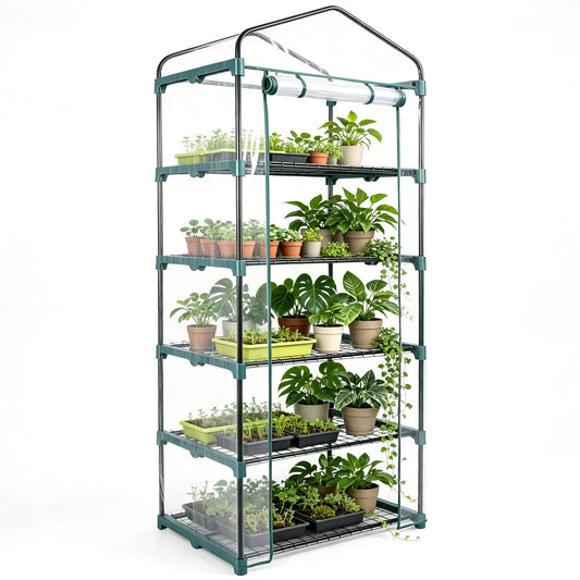 Worth Garden 5 Tier Mini Greenhouse - 75'' H x 27'' L x 19'' W - Sturdy Portable Gardening Shelves with Transparent PVC Cover - Small Porch Green House for Growing Plants Flowers Indoor & Outdoor