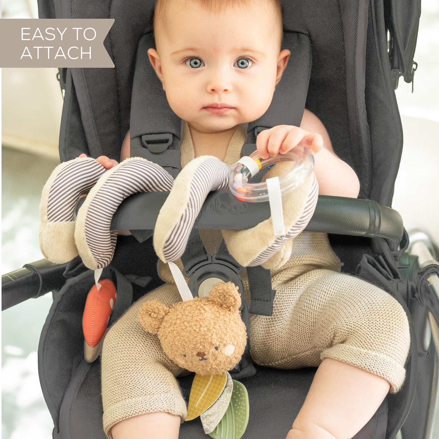 Taf Toys Bear Hug Spiral Car Seat Toy - Plush Bear & Mushroom, Colorful Teethers, Sensory Toys Soft Hanging Toys - Carseat Toys Hanging for Babies 0-6 Months - Newborn Baby Girl Boy Birthday Gifts