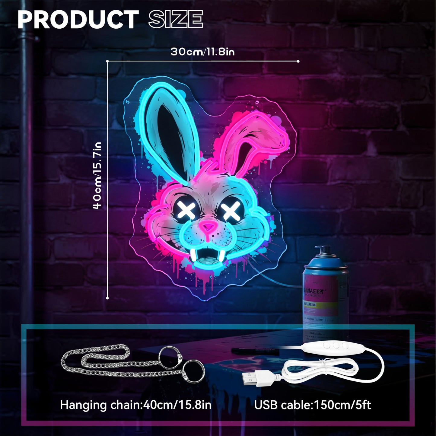 Bunny Neon Sign, Rabbit Neon Signs for Wall Decor, Dimmable Acrylic Neon Lights for Room Bedroom Game Room Club Bar Party Decorations, Perfect Gifts