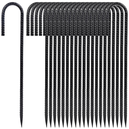 Homwin 12 Inch Heavy Duty Rebar Stakes, 20-Pack Galvanized Steel J Hook Tent Stakes for Outdoor Decorations, Inflatables, Fencing, Gardening, Gazebo and Swing Set Anchors