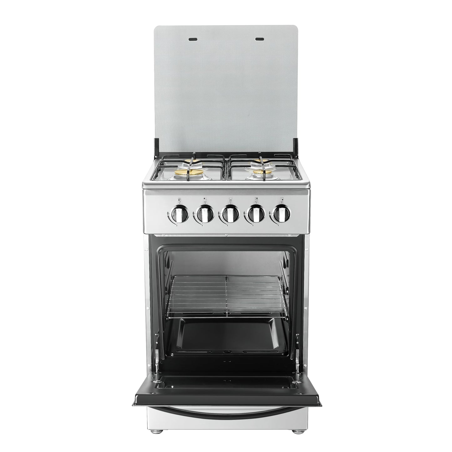 20" Free Standing Gas Stove Oven Range,4 Burner LPG Cooktop with 65L Oven, 201 Stainless Steel Body, Double Layer Mirror Surface Tempered Glass Door, Compact Design for Kitchen (LPG)