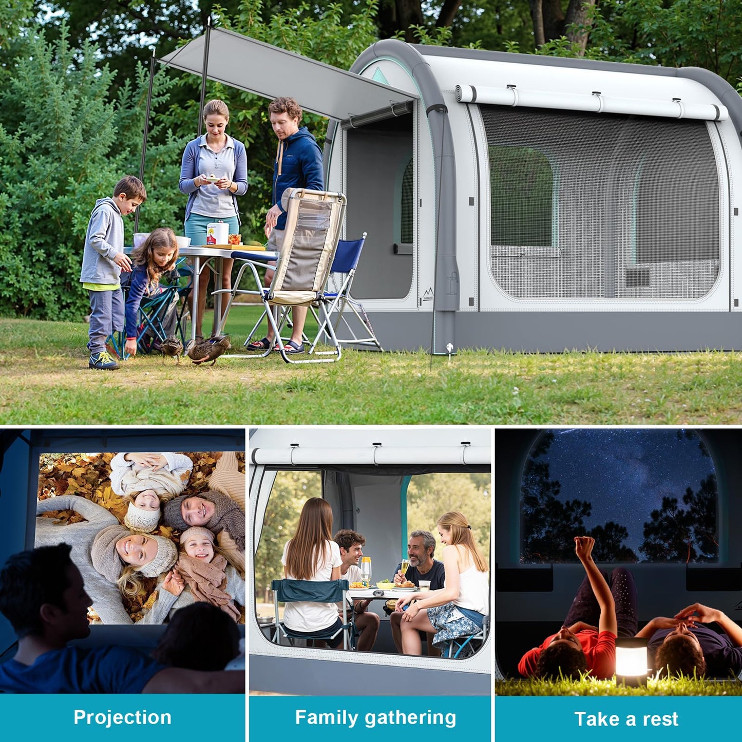 M KARMATER Large Inflatable Camping Tent, 60 Seconds Setup Blow Up Family Tent with Rainproof, Waterproof & Windproof, All Weather 4 Season SUV Outdoor Camping Tent for 2-4 Person with Storage Bag