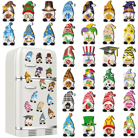 30 Pcs Christmas Gnome Diamond Painting Magnets Kits Seasonal Diamond Art Decor Holiday Seasonal Christmas Fridge Magnet Refrigerator Sticker DIY Craft for Beginners Adults Gifts Home Decor