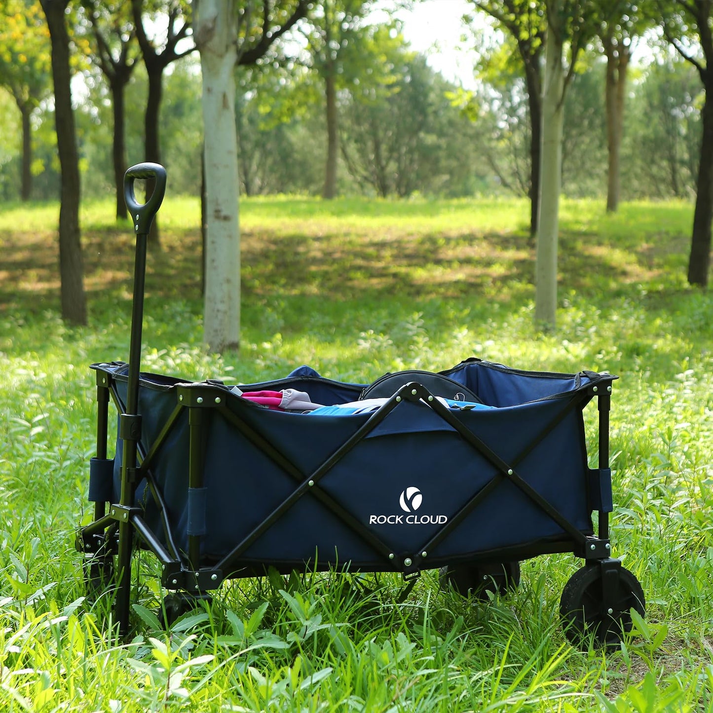 ROCK CLOUD Folding Wagon Cart Utility Outdoor Camping Carry Cart Heavy Duty Portable Collapsible Garden Cart with Universal Wheels and Adjustable Handle for Outdoor Camping Beach Sports
