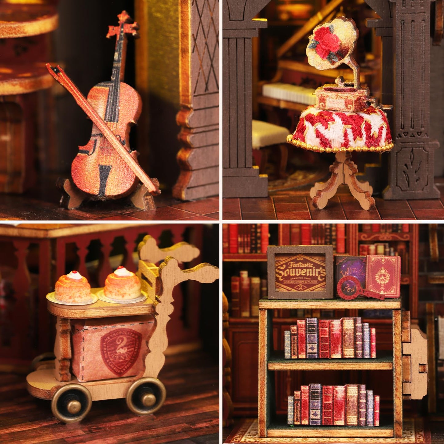 Plustopoy DIY Miniature House Kit - 3D Wooden Puzzle Bookshelf Decor with Furniture & LED Light, Dollhouse Kit Creative Craft Building Set for Adults, for Women Men