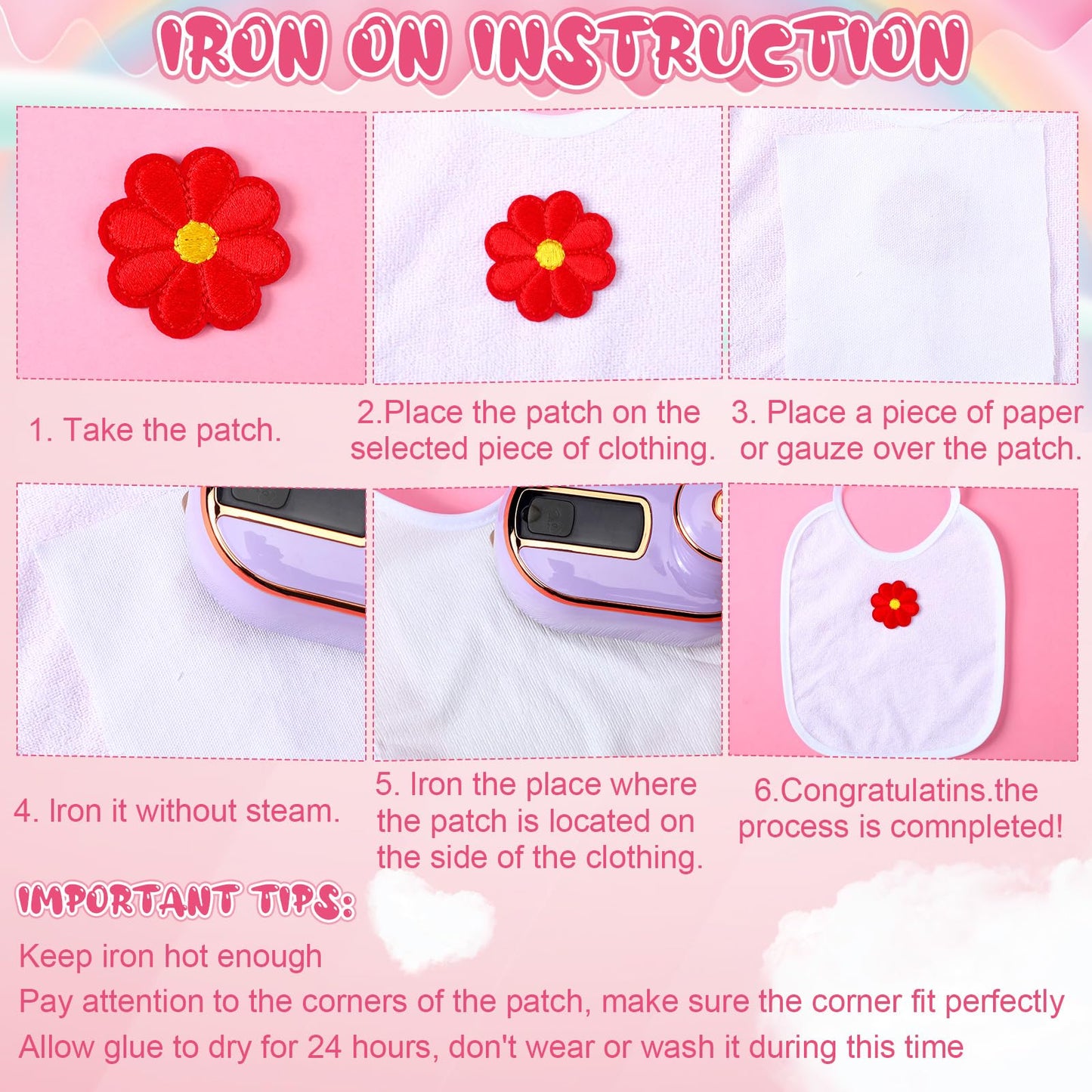 Jiuguva 72 Pcs DIY Bib Decorating Kit Baby Shower Games Set 10 DIY Blank White Bibs 50 Pink Iron on Patches Baby Shower Activity Kit for Gender Reveal Party Supplies