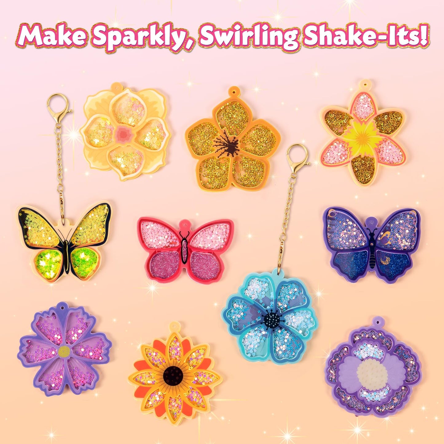 Shake-its Glitter Craft Kits, DIY Art Kit for Kids - Fun Shake Art Supplies, Creative Arts and Crafts Activity Gifts for Girls & Boys Ages 4 5 6 7 8 9 (Flowers & Butterflies)