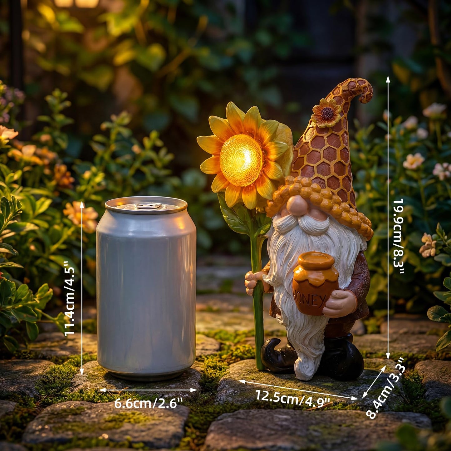 Lyeasw Solar Garden Gnome Statues with Sunflower Light - Outdoor Yard Decor - Honey Pot Gnome Figurines for Patio Lawn Walkway & Backyard, Unique Welcome Garden Gifts for Mom & Grandma