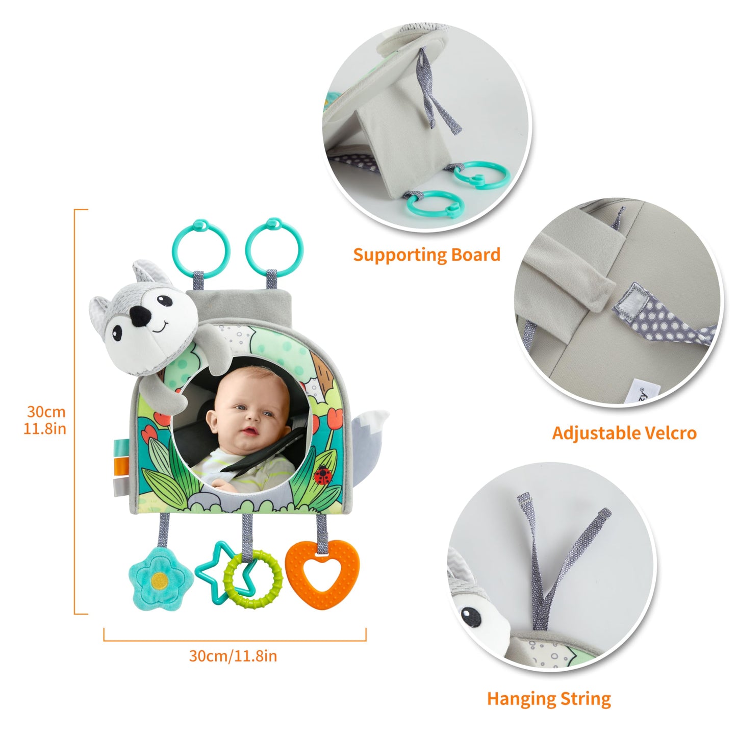 Lynncare Car Seat Toy, Baby Car Mirror Toy for Rear Facing, Travel Baby Activity Center with Hanging Engaging Toys for Infants Babies 0-6-12-18 Months Boy Girl