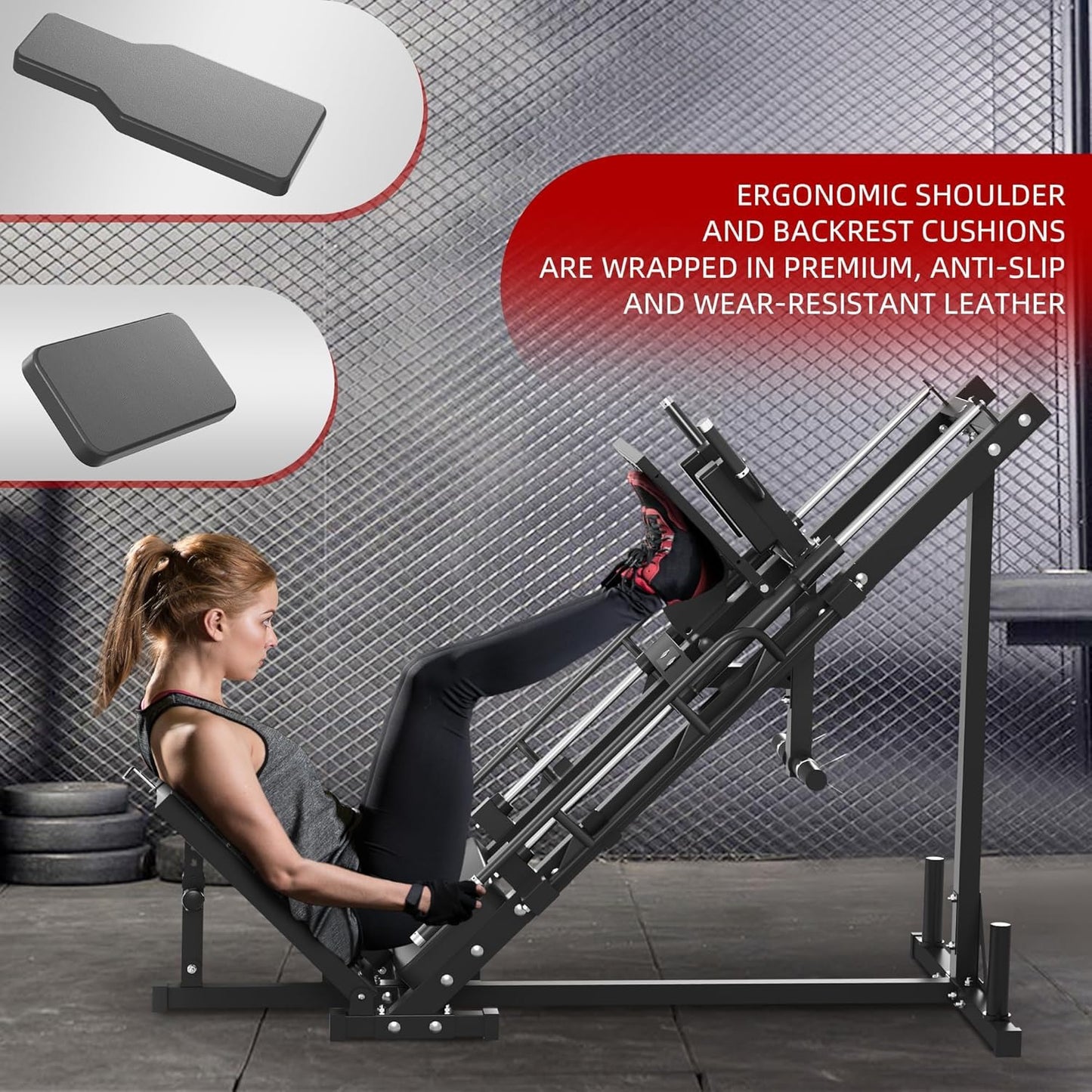 Fitvids Leg Press Hack Squat Machine, Plate Loaded Adjustable Leg Press Machine, Hack Squat Machine with Weight Storage Posts Home Gym, 1100 LB Capacity