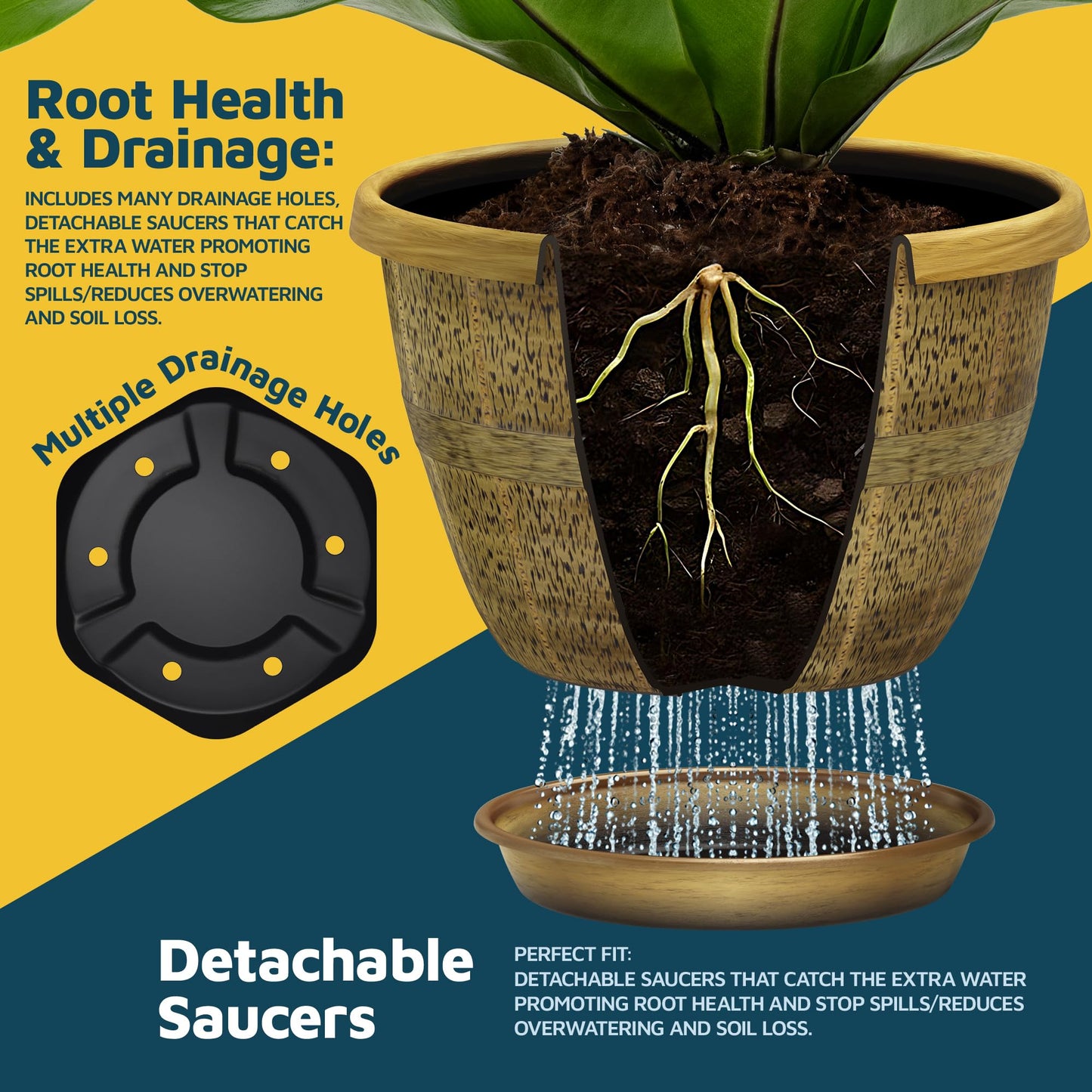 10-Inch Whiskey Barrel Planters Outdoor Pack of 25 - Durable Plastic Plant Pots for Indoor & Outdoor Use with Drainage & Saucer, Lightweight Rustic Barrel Planters for Flowers, Herbs & Small Plants