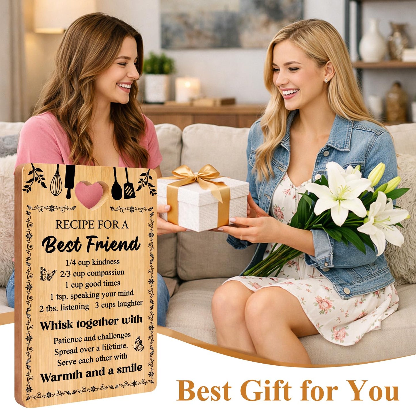 Friend Kitchen Gift Bamboo Cutting Board Decorative Unique Birthday Present Xmas Charcuterie Boards for Friends Christmas Wooden Cheese Board Thanksgiving Friendship Gifts Chopping Board