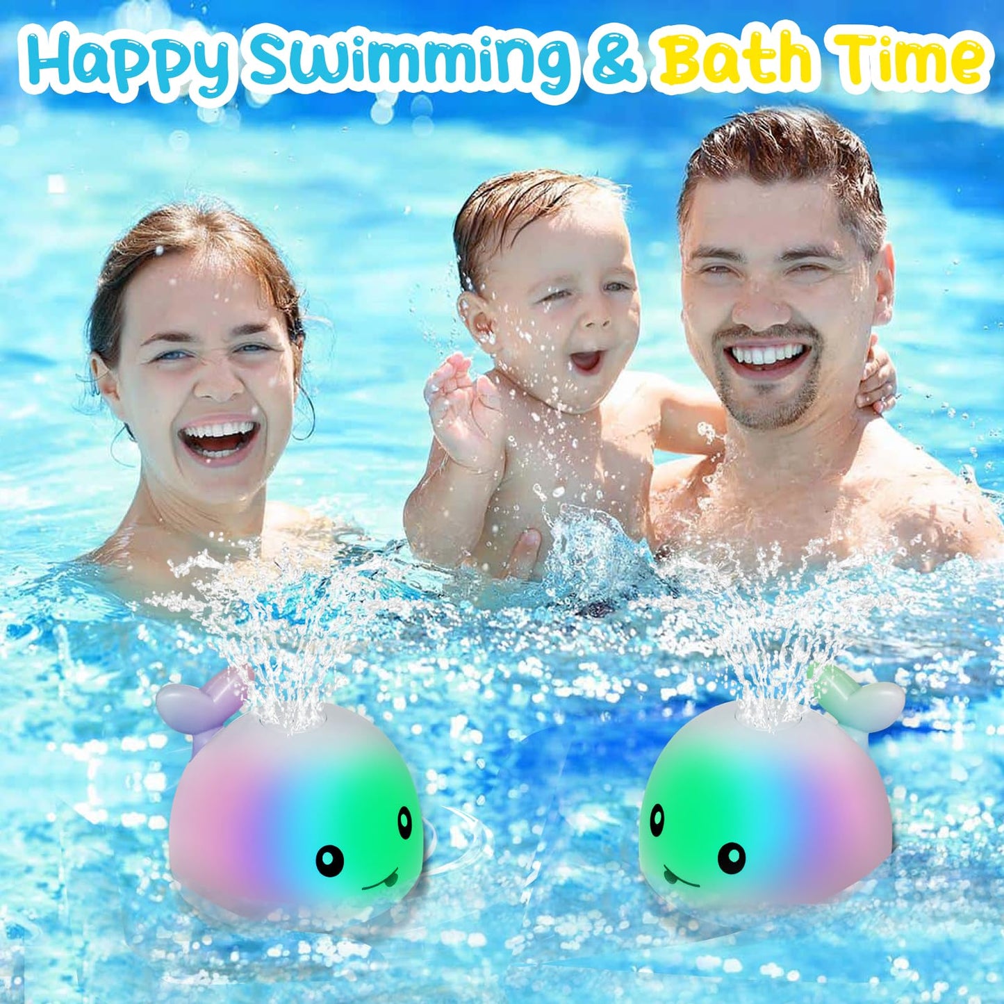 TFS TOP·FANS Baby Whale Bath Toy Infant: Light Up Fountain 6-12 Months Old Bathtub 18-24 Pool 3 4 5 7 8 9 10 15 Sprinkler Tub Water Toys Toddlers 1 Girl Boys Birthday Shower Gifts Newborn Essentials