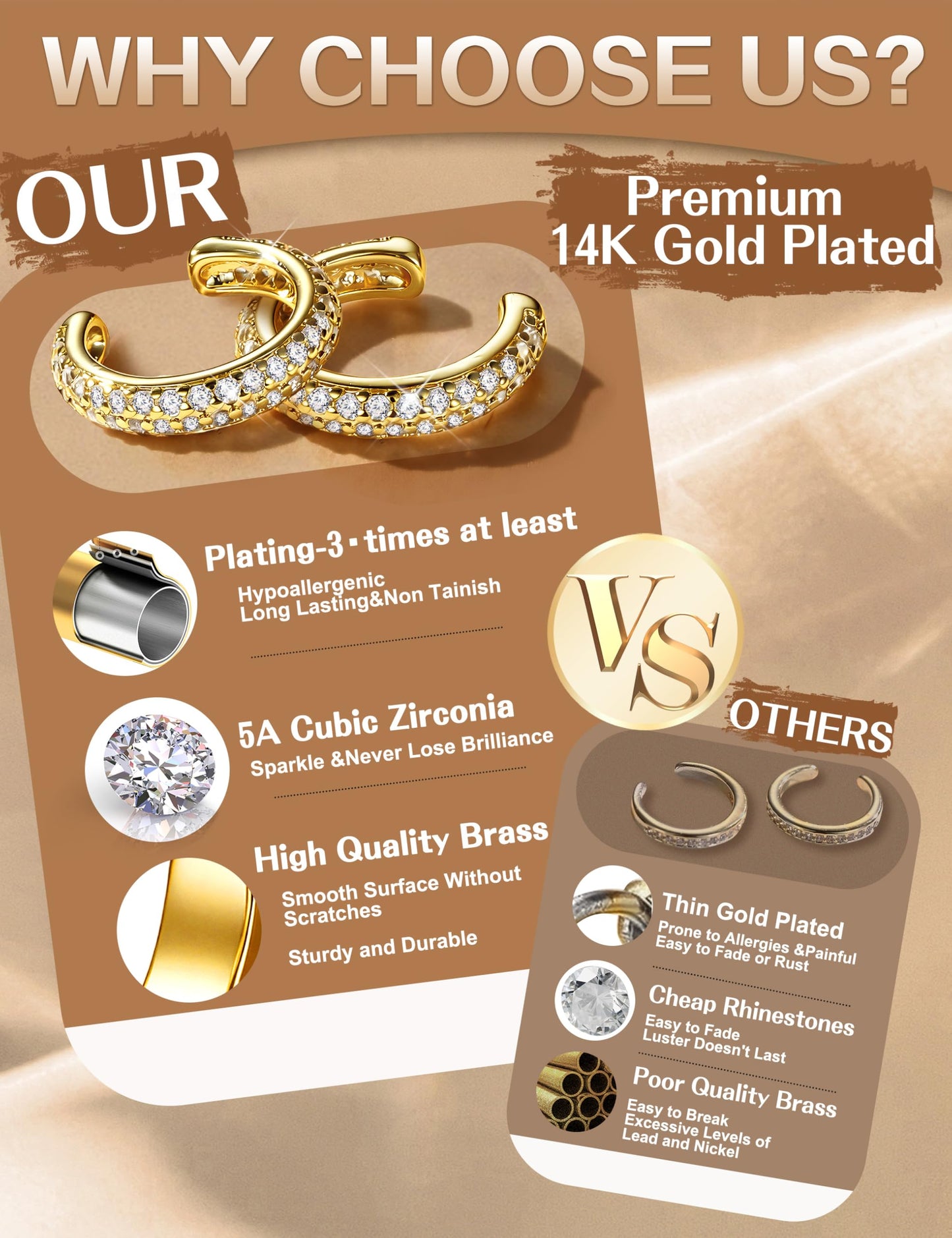 4 Pairs Ear Cuffs Non Piercing - 14K Gold Plated Ear Cuffs Earrings for Women Trendy Ear Cuff for Non Pierced Ears Clip On Carrtilage Earring Lightweight Adjustable Fake Earrings Set Dainty