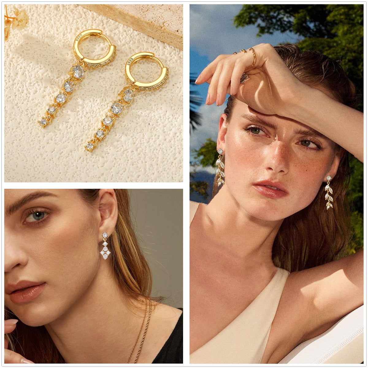 Lunvky 14K Gold Plated Dangle Earrings for Women Dainty Silver Drop Earring Trendy Long Dangling Wedding Bridesmaid Hoop Diamond Crystal Cute Earring Prom Jewelry Graduation Gifts