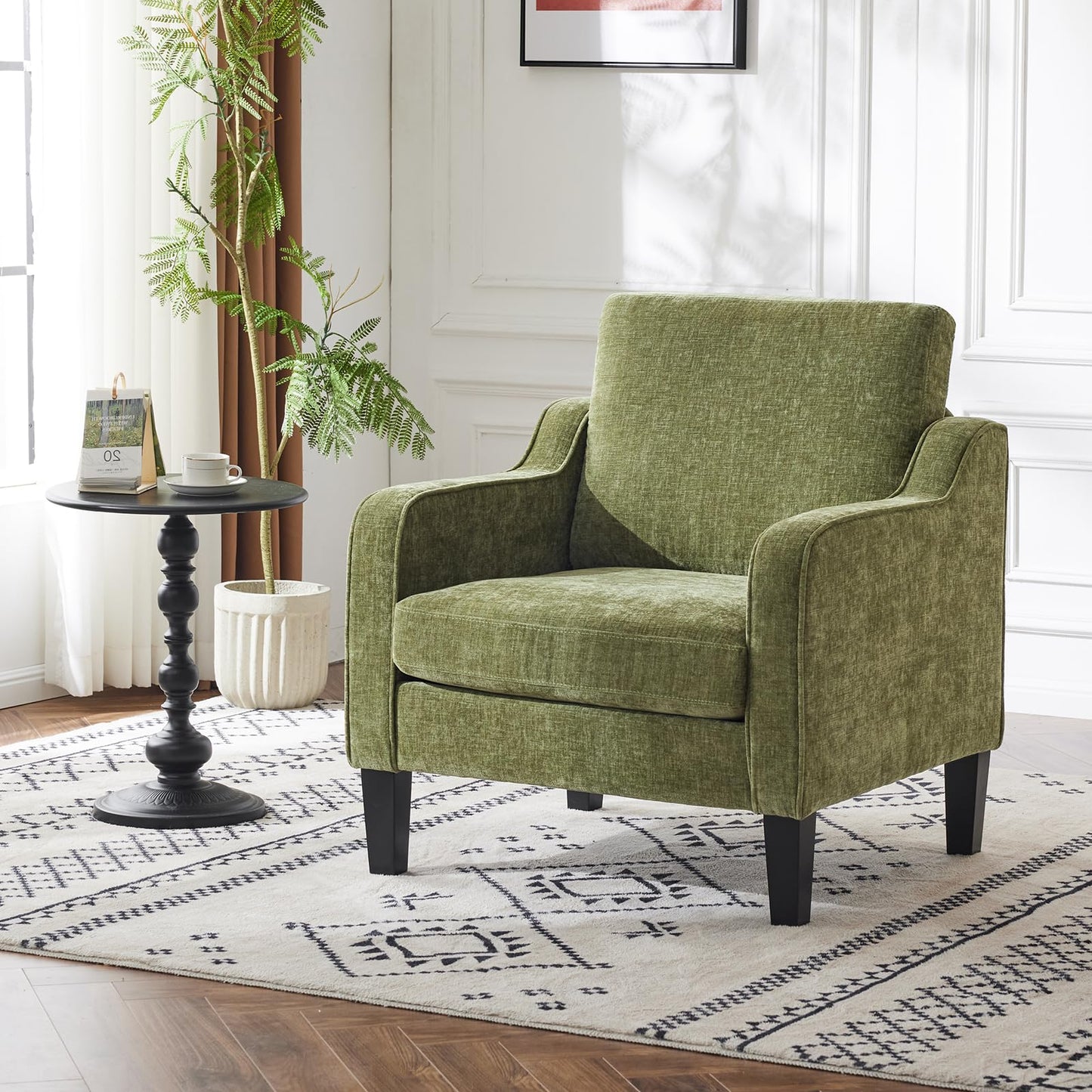 VINGLI Accent Chair for Living Room Chairs Olive Green Reading Chair for Bedroom Scooped Arm Chair Mid Century Modern Accent Chairs Upholstered Comfy Chair for Apartment, Waiting Room