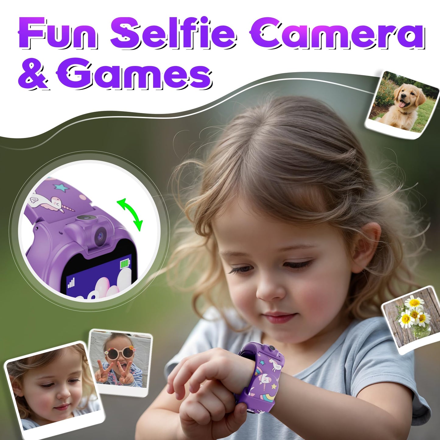 Contixo KW01 Smart Watches for Kids, Purple 1.54" HD Touch Screen Educational Smartwatch Toy with Games Camera Video Recorder Calculator Flashlight Music Player Gift for 3-12 Years Old Boys Girls
