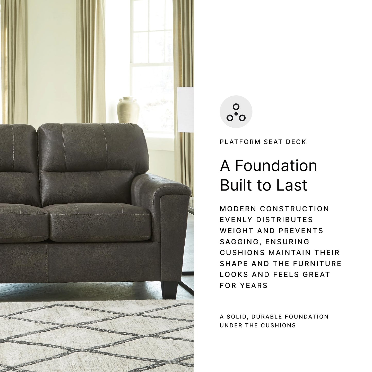 Signature Design by Ashley Navi Faux Leather Modern Sofa, Gray
