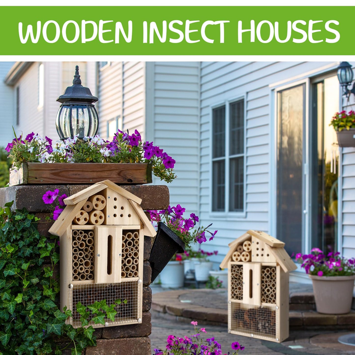 2 Set Bug Hotel Kit DIY Insect Hotel Lady Bug House for Garden DIY Cedar Wood Craft for Butterfly, Ladybird, Beneficial Insect Habitat Mason Bee House, 13.6 x 10.8 x 2.8 Inch(B)