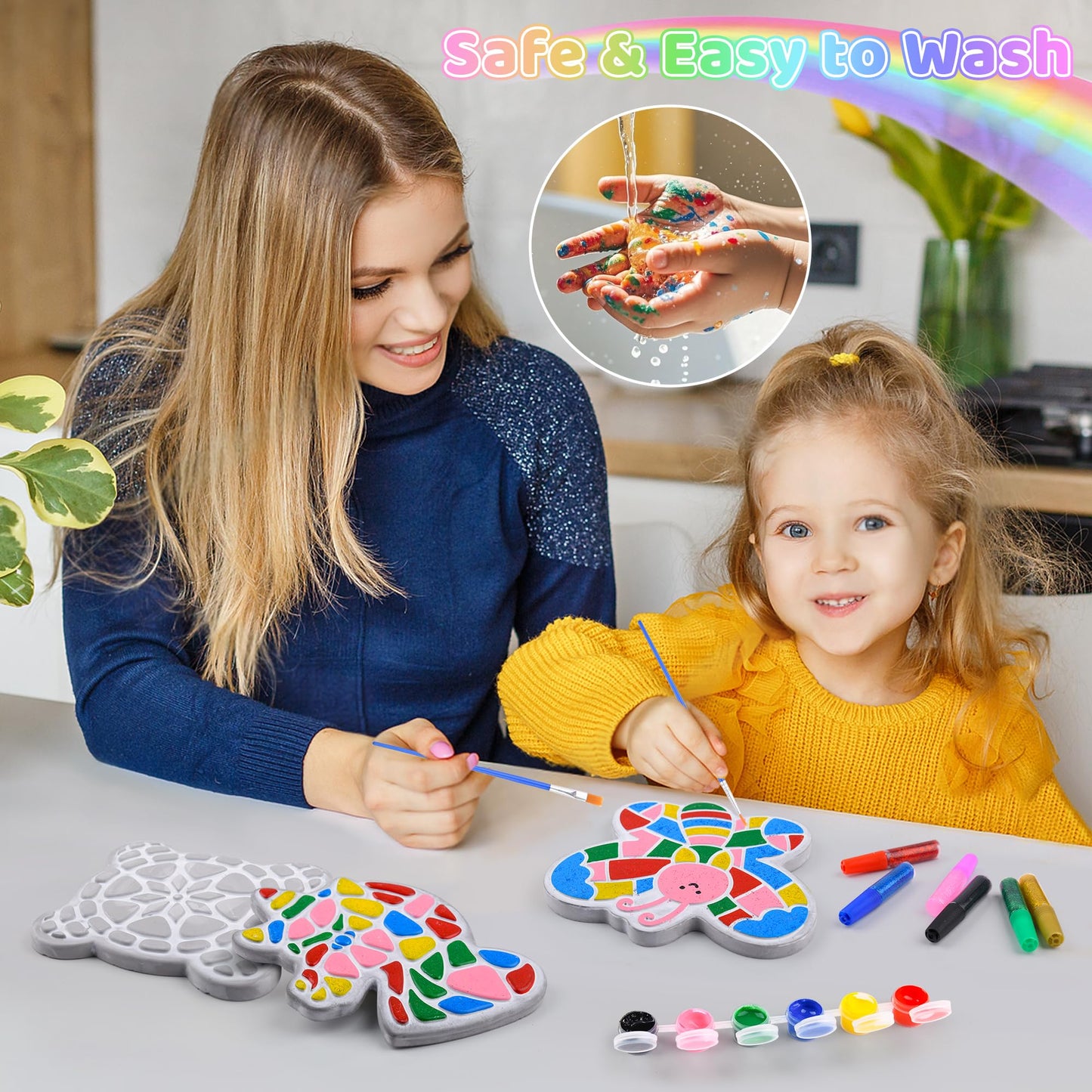 Chiozgi Stepping Stones Painting Kit for Kids, Crafts for Kids Ages 4-8, DIY Garden Stone Outdoor Crafts Paint Your Own Arts and Crafts, Perfect Keepsake, Birthday Party Idea for Children