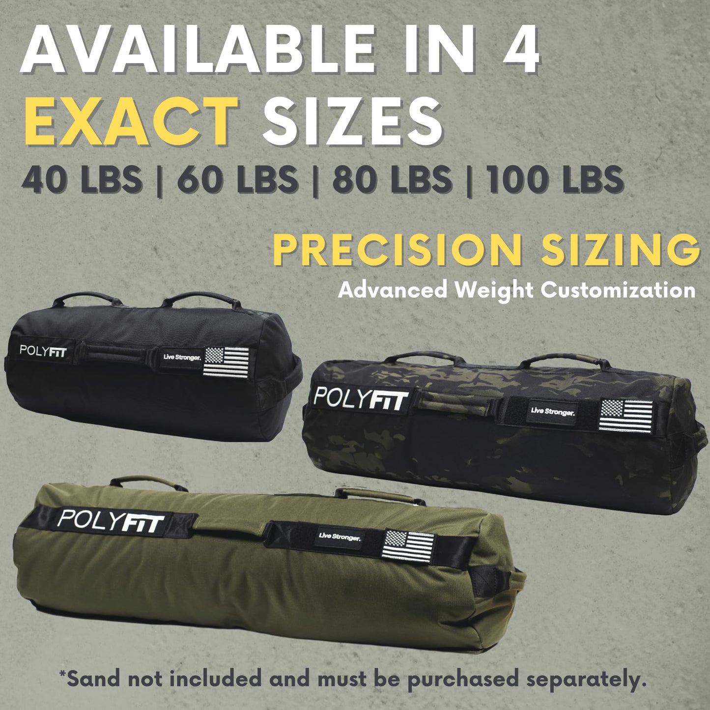Polyfit Sandbag Pro - Workout Sandbag with Triple Closure Filler Bag and Reinforced Nylon Webbing - Black - 40LB