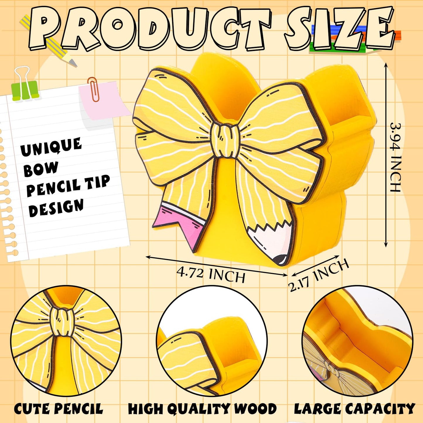 Marspark 2 Pcs Cute Bow Pencil Shaped Pen Holders for Desk Coquette Back to School Gifts Yellow Bow Pencil Organizer Teacher Appreciation Gifts for Women Makeup Brush Office Birthday Thank You Favor