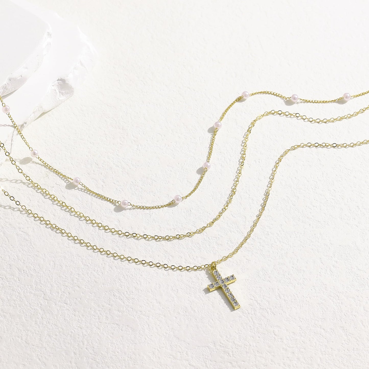 Evabelle Gold Layered Necklace for Women Trendy Jewelry 14K Real Gold Plated Chunky Chain Stackable Necklaces Dainty Choker Necklaces Cubic Zirconia Cross Pendant