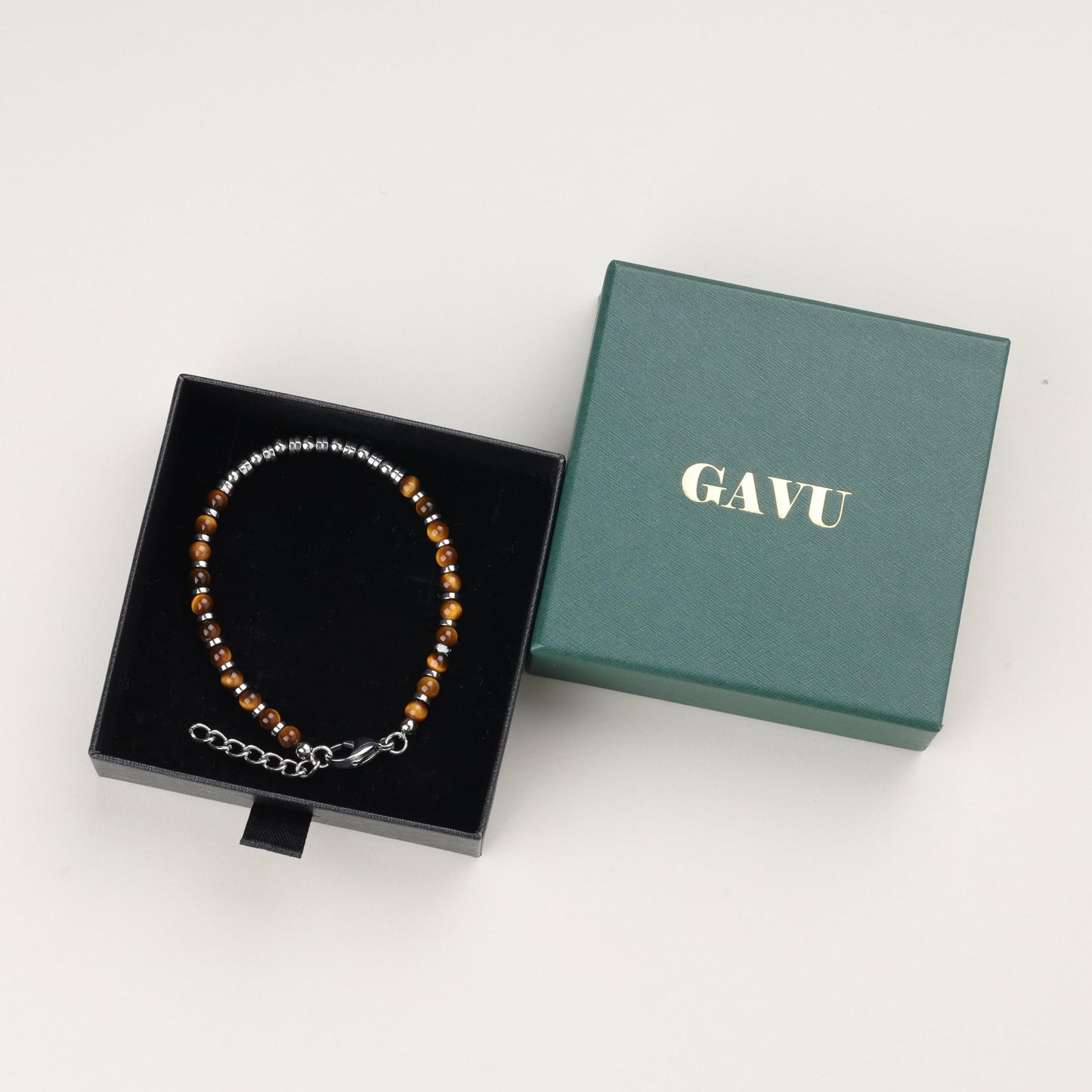 GAVU Men’s Hematite Tiger Eye Bracelet, Natural Crystal Beads Bracelet for Men
