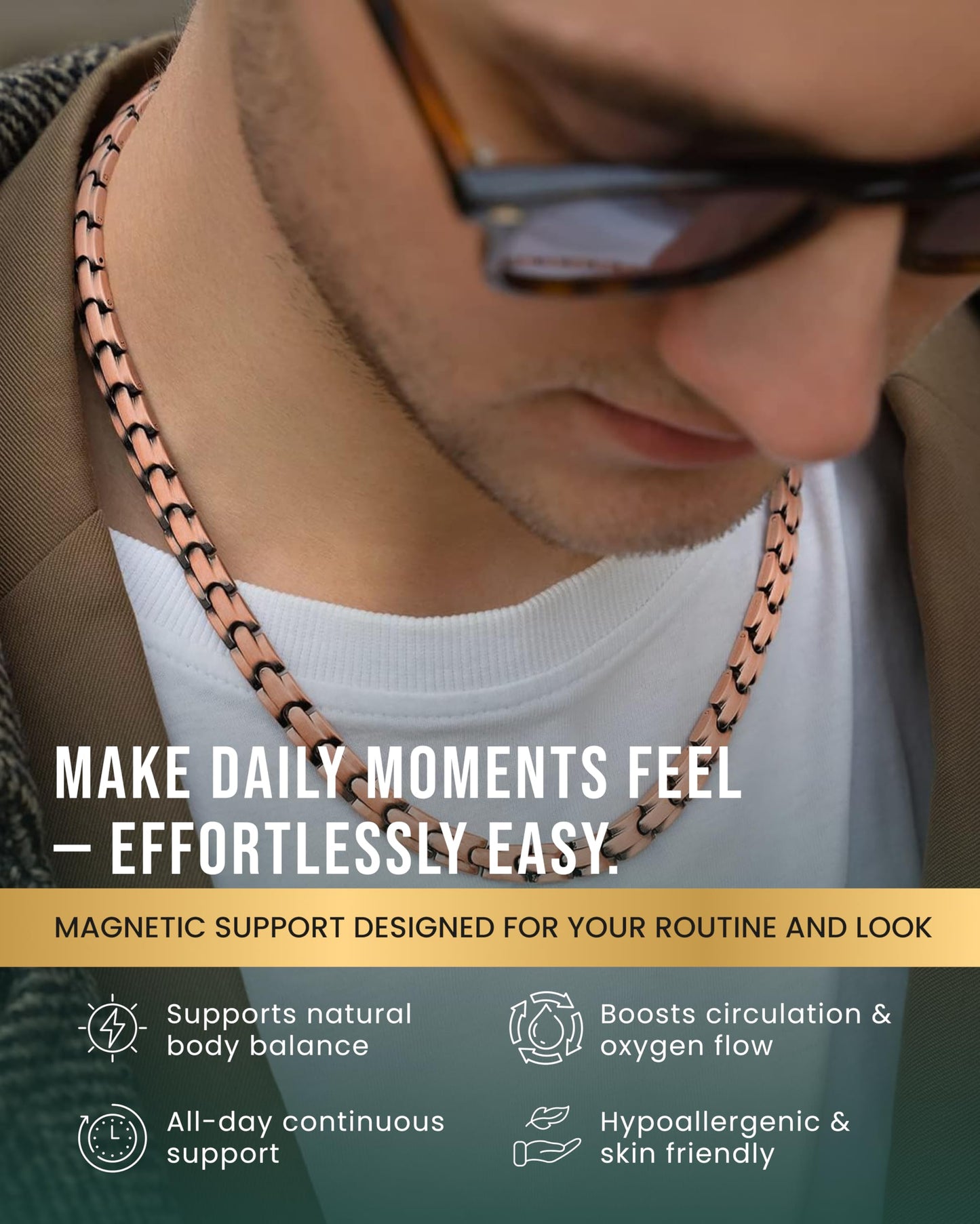 MagnetRX Copper Magnetic Necklace - Ultra Strength Magnetic Necklace for Men and Women - 99.9% Pure Copper Necklace with 55 Magnets (20 Inches)