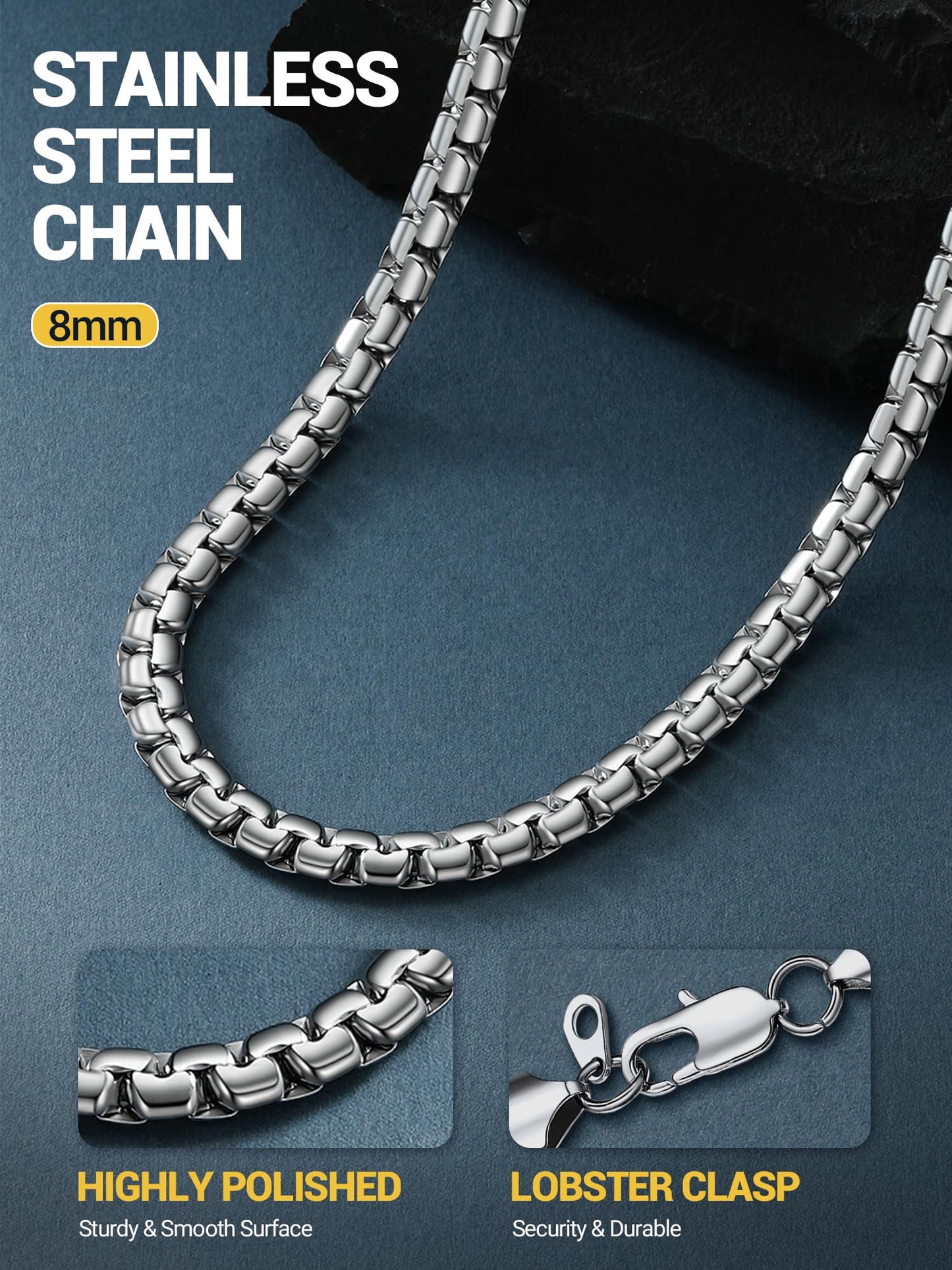 PROSTEEL Stainless Steel Silver Chain for Men 8mm Thick Waterproof & Sweatproof Hip Pop Cool Chain Necklace Mens Jewelry
