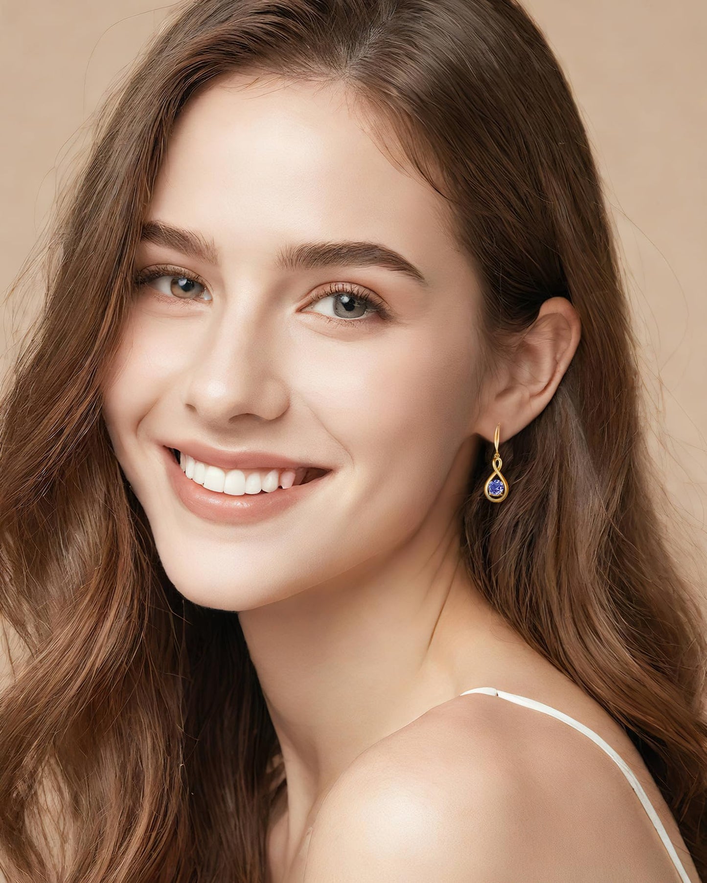 FANCIME Tanzanite Dangle Drop Earrings 925 Sterling Silver Yellow Gold Plated Dainty Infinity Gemstone December Birthstone Earring Fine Jewelry Birthday Mothers Day Gifts for Mom Her Women