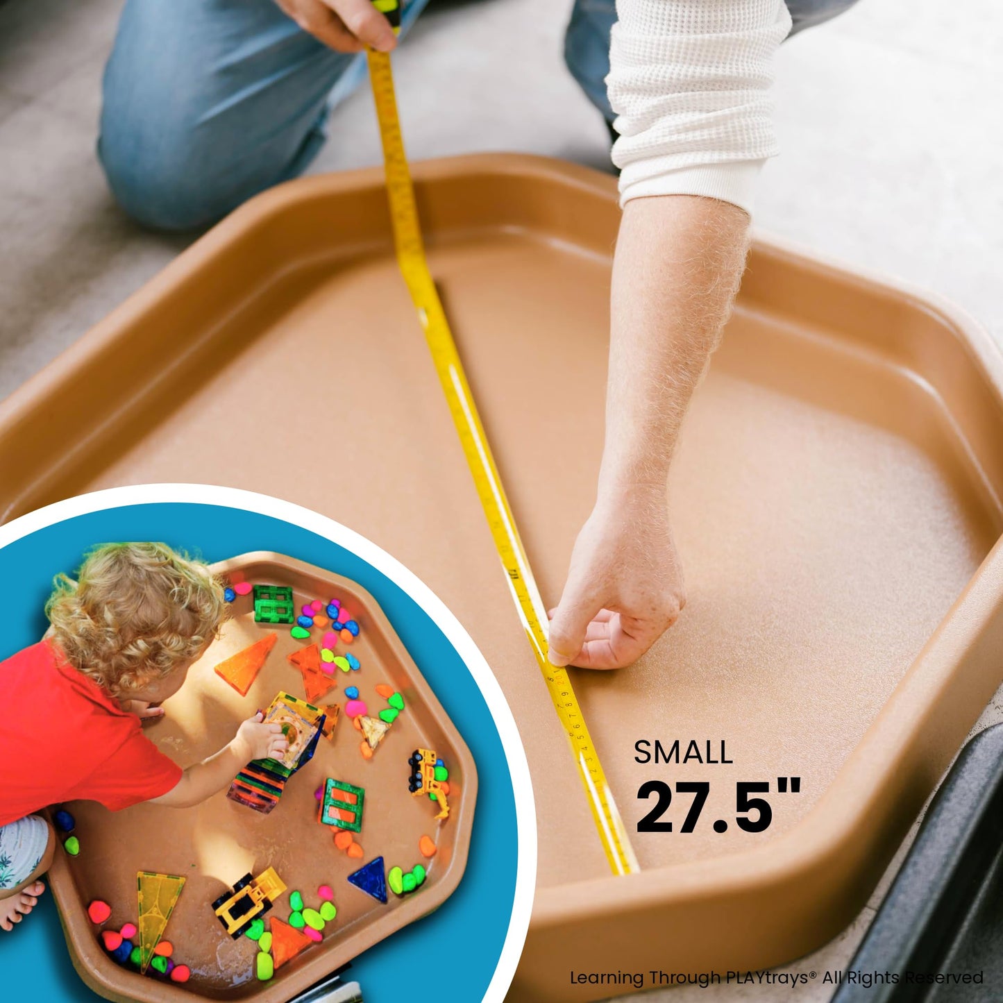Learning Through PLAYtrays Tuff Tray 27.5” Small [Sand Brown] – Sensory Play Tray for Kids, Toddler Sensory Bin for Sand & Water Play, Montessori Activities, Reggio Classroom & Home Use