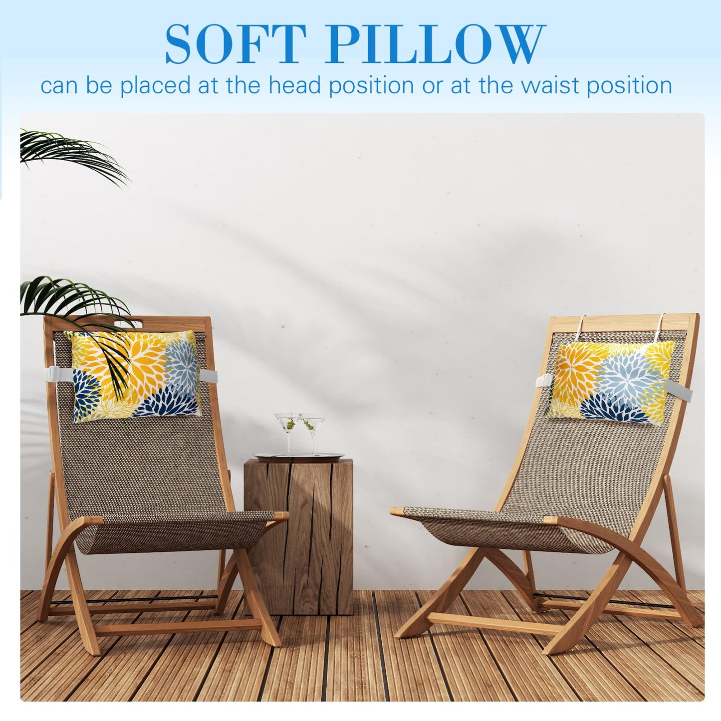 Lineshading 4 Pcs Chaise Lounge Pillow with Strap Outdoor Waterproof Pool Chair Neck Headrest Pillows with Adjustable Elastic Band for Beach Patio Chair Recliner(Yellow,Floral)