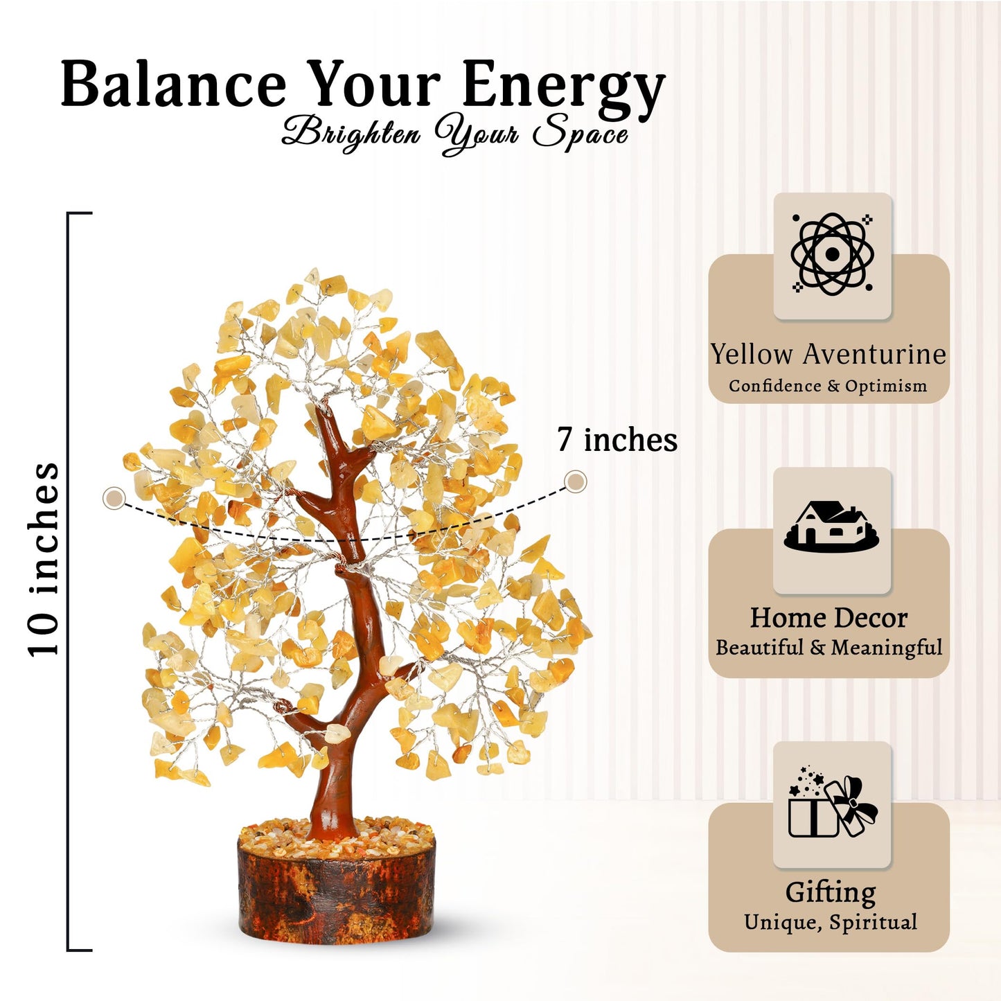 YATSKIA Yellow Aventurine Crystal Tree of Life - Gemstone Tree Home Decor - Feng Shui Crystals - Positive Energy Gifts - Reiki Gifts