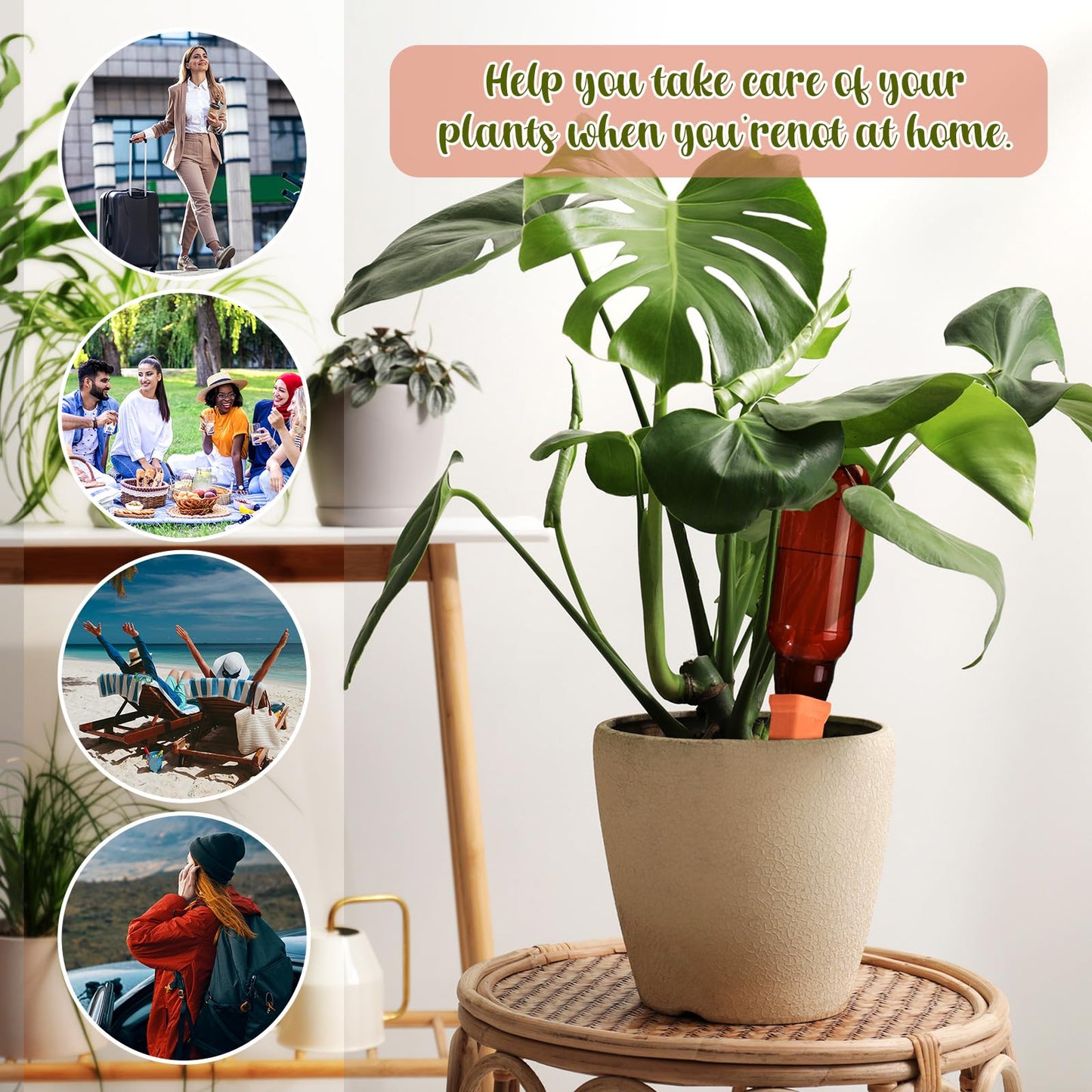 SiliFine 6 Sets Terracotta Self Watering Spikes with 26 oz Plastic Bottles, Plant Watering Devices Slow Release Vacation Insert Automatic Plant Watered Device