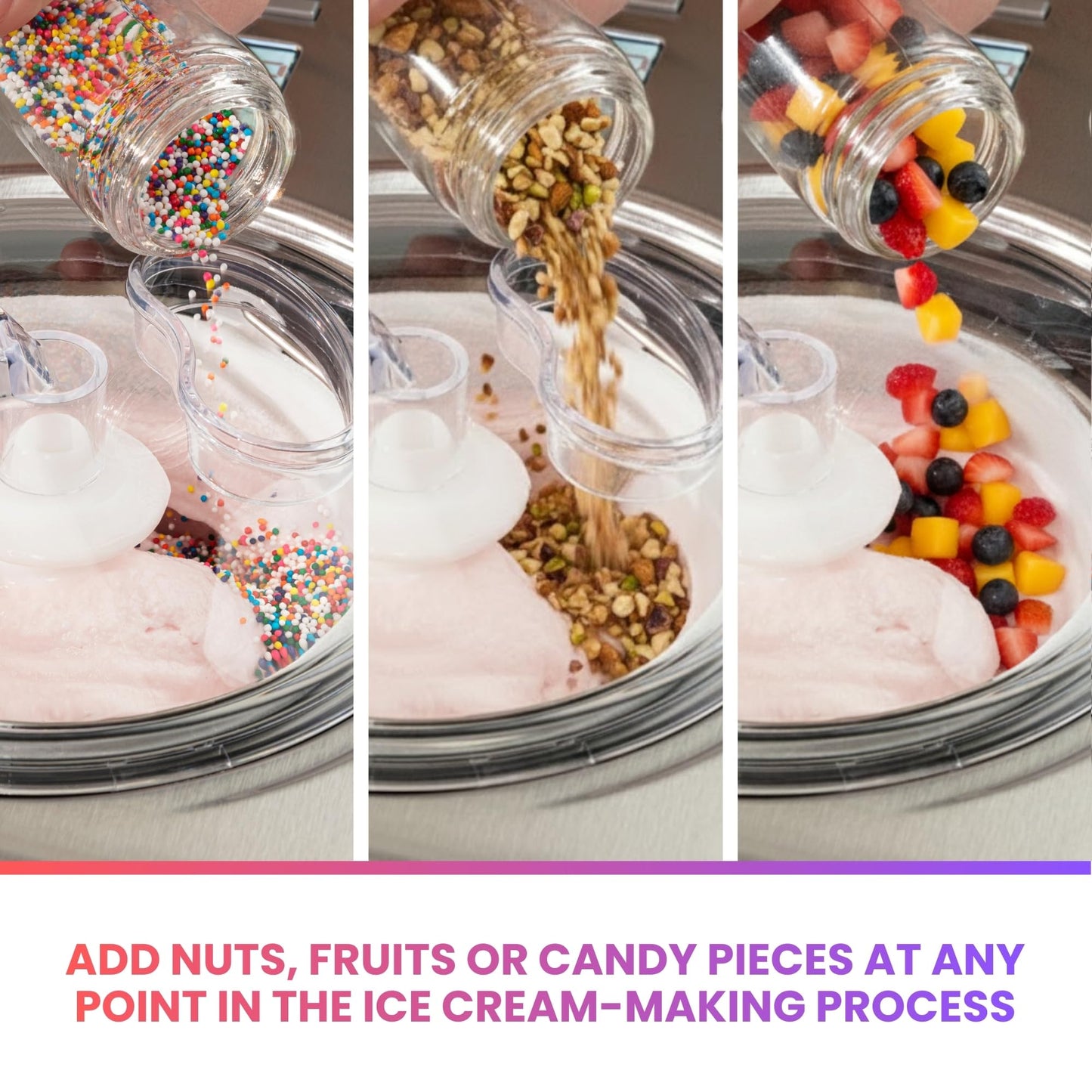 Total Chef Automatic Ice Cream Maker - Built-In Compressor 2 in 1 Frozen Yogurt, Gelato & Sorbet Maker, Nieve Treats, No Salt or Prefreezing, 1.6 Qt Stainless Steel, Helado de crema