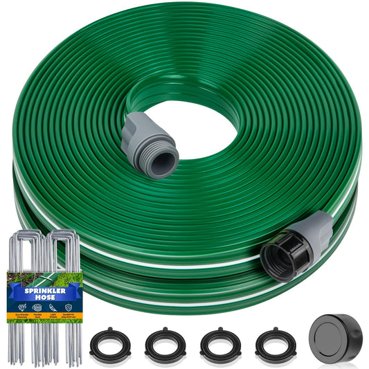 Jin&Bao Sprinkler Hose with Holes 25FT 2Pack, Heavy Duty Watering Garden Hose, High-Efficiency Sprinklers System for Lawn and Garden with Staples