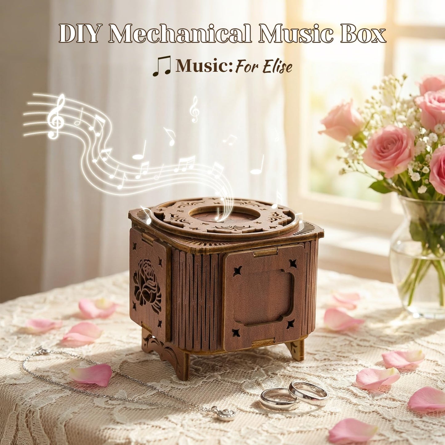 3D Wooden Puzzles for Adults, Mechanical Music Treasure Ring Box, DIY Wooden Puzzle Hobbies DIY Wooden Model Kits for Adults to Build, Hobbies for Adults Women Men, Home Decor Gift for Anniversary