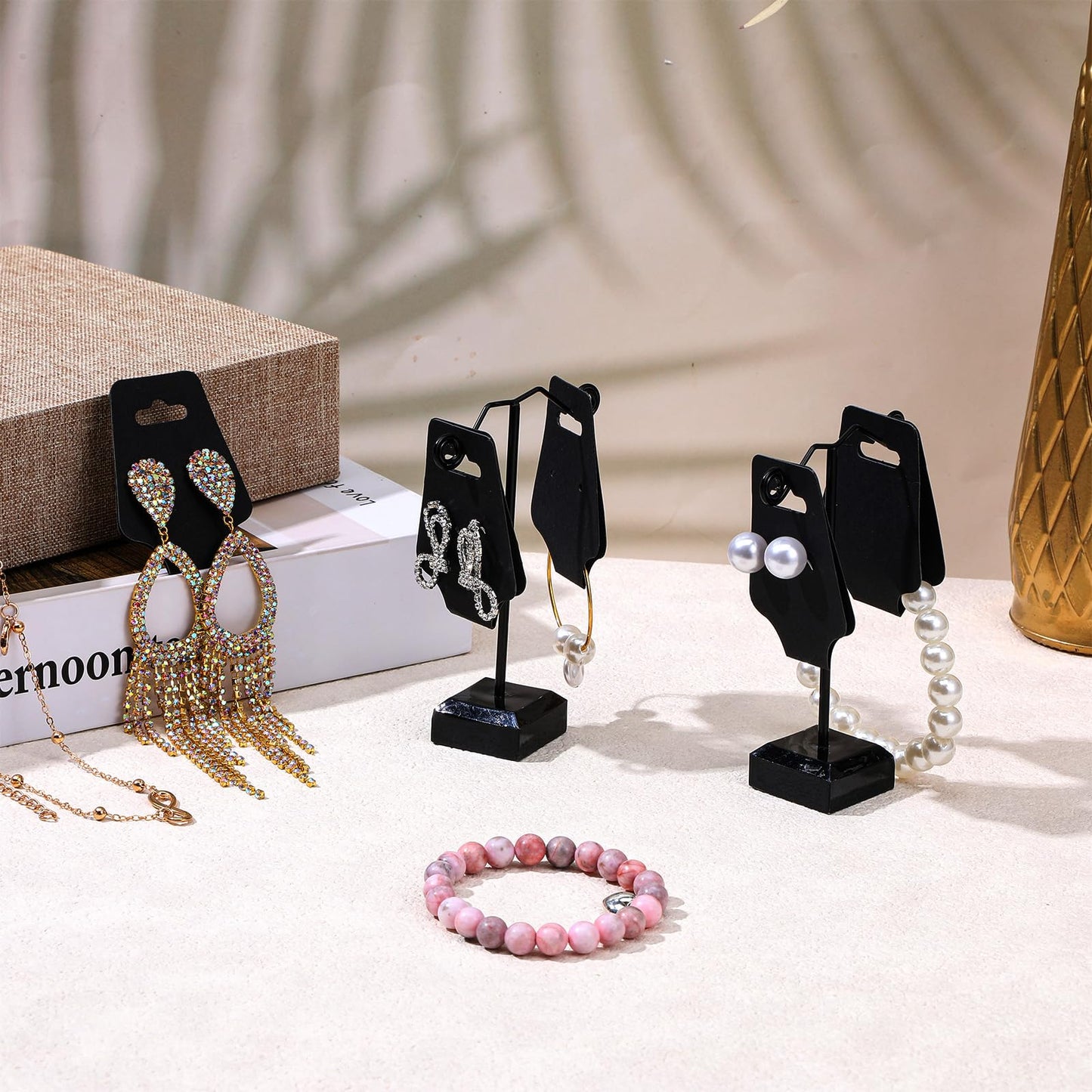 800 Pcs Necklace Display Cards Adhesive Jewelry Packaging Card Paper Keychain Display Card Hanging Bracelet Holder for Choker Earring Hairband Displaying Small Business Supplies (Black)