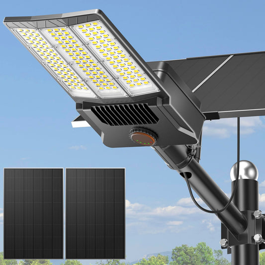 Deepn Solar Street Light 12000W Aluminum Commercial Grade Solar Parking Lot Lights with Motion Sensor & Dusk to Dawn IP67 Waterproof Heavy Duty Security Flood Lights for Street, Yard, SZ4000, 1Pack