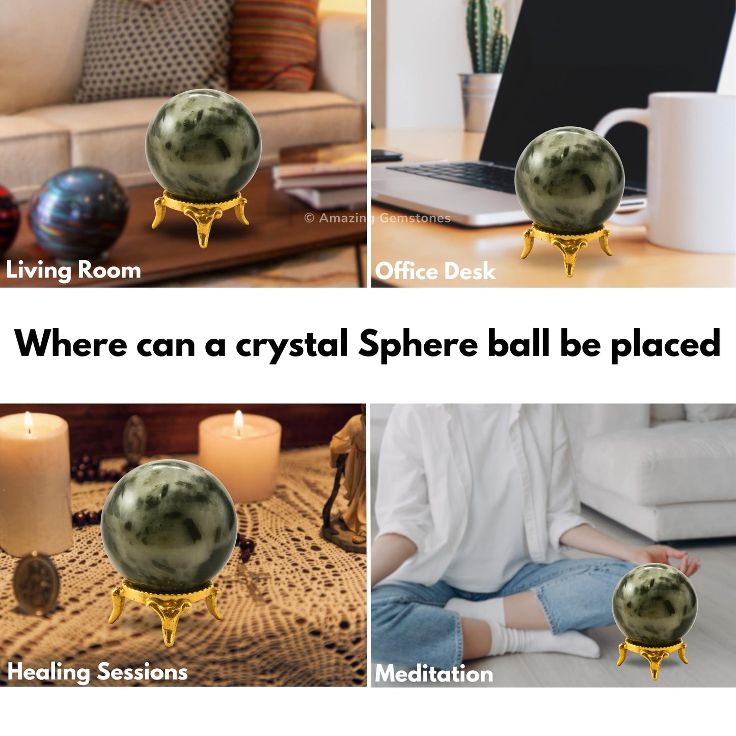 Amazing Gemstone Green Tourmaline in Quartz Crystal Ball with Stand - 2 Inches Crystal Sphere Meditation Balls for Witchcraft and Decorative Balls